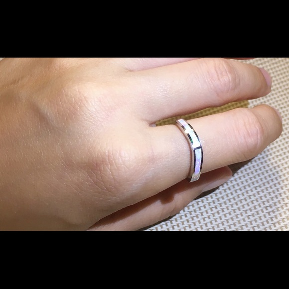 Opal ring band sterling silver ring with gemstone - Picture 3 of 4